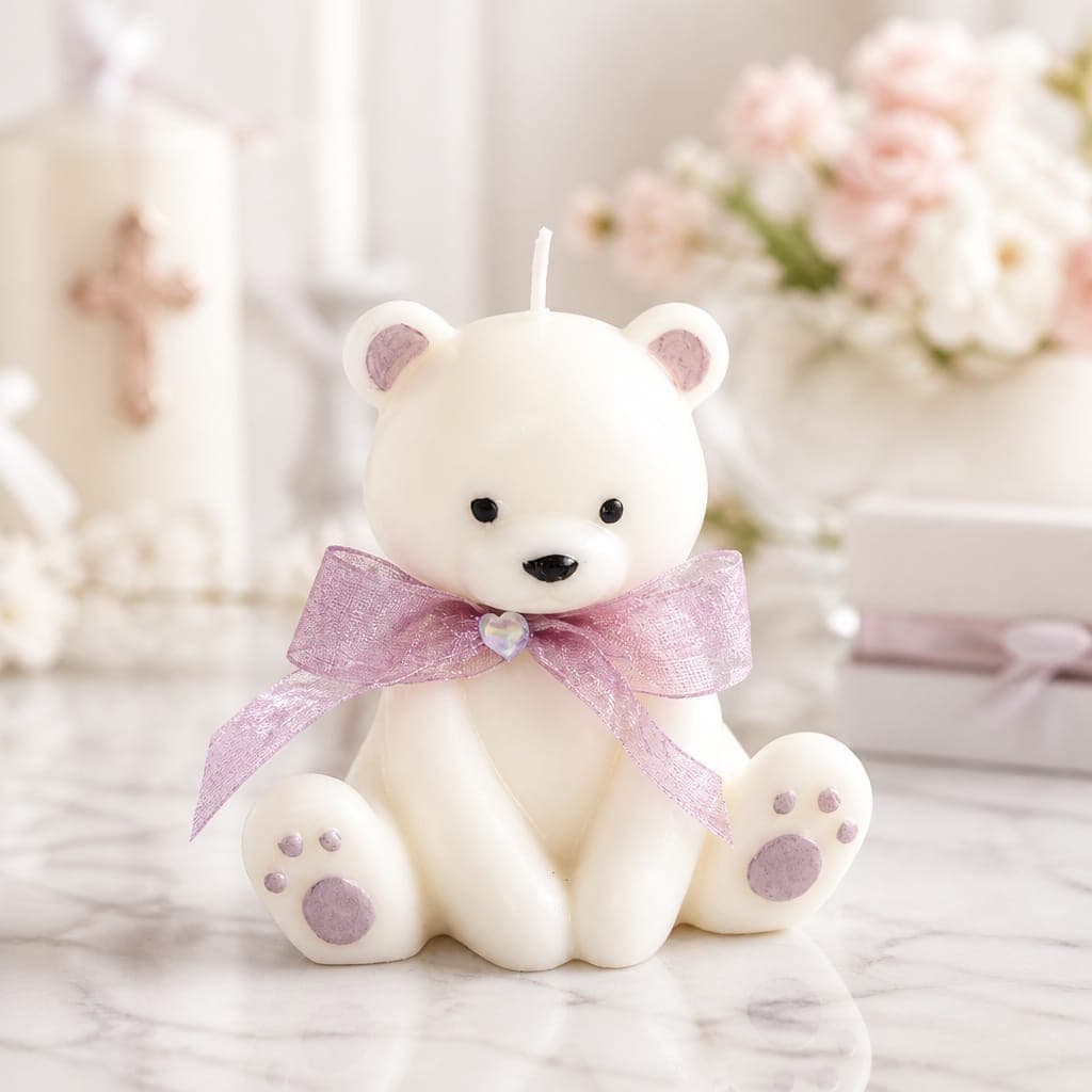 Candela orso Teddy con pacco regalo, fotografia 1