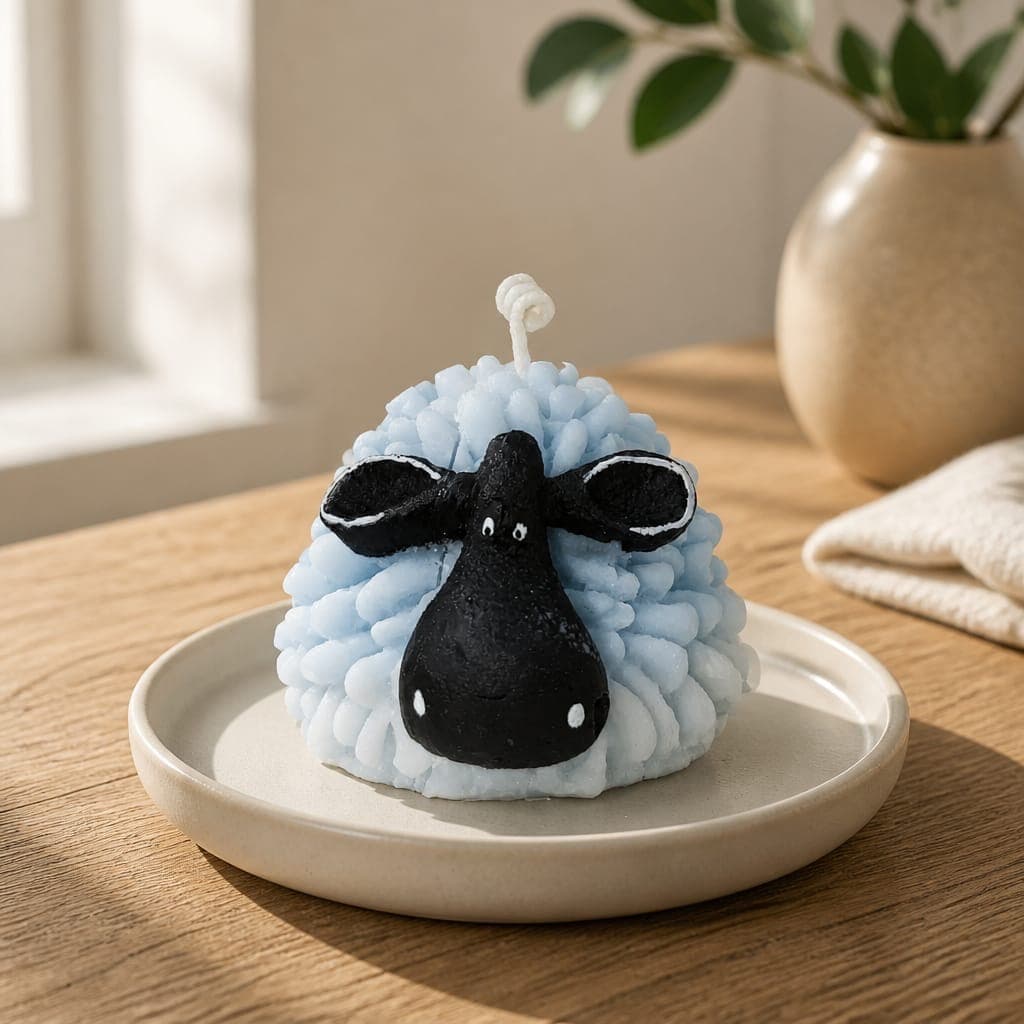 Candela pecorella con decorazione e confezione regalo, fotografia 1