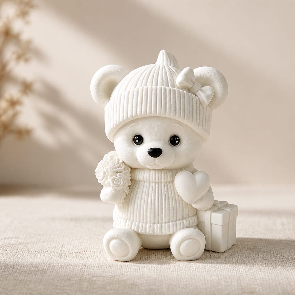Orso Emy in gesso con decorazione e confezione regalo, fotografia 1