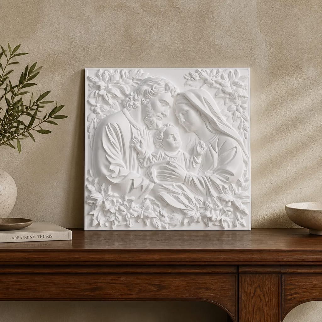 Gesso Sacra Famiglia con confezione regalo, fotografia 1