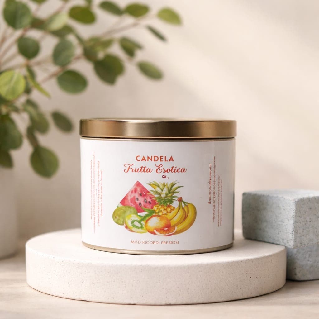 Candela in latta 150 g - Frutta esotica, fotografia 1