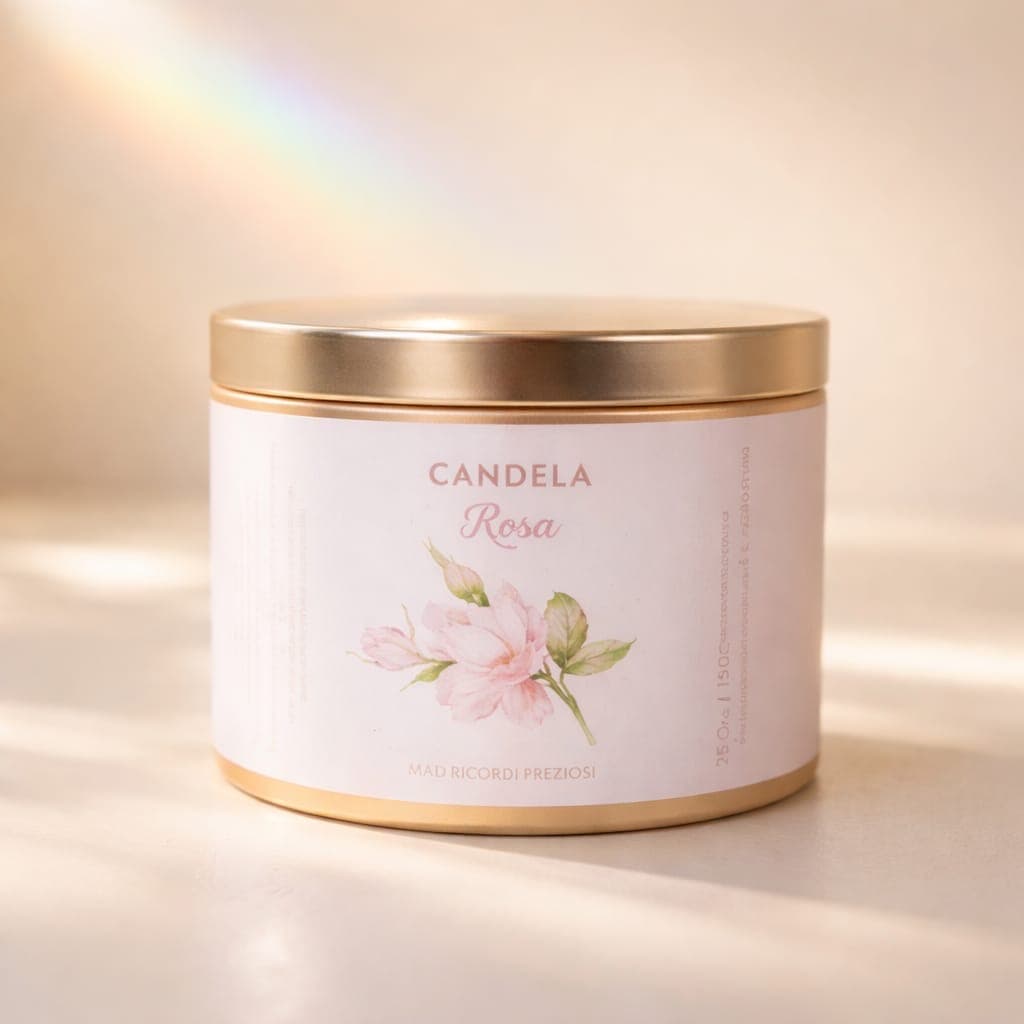 Candela in latta 150 g - Rosa, fotografia 1