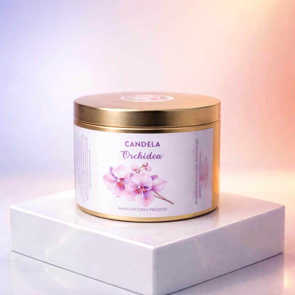 Candela in latta 150 g - Orchidea, fotografia 1