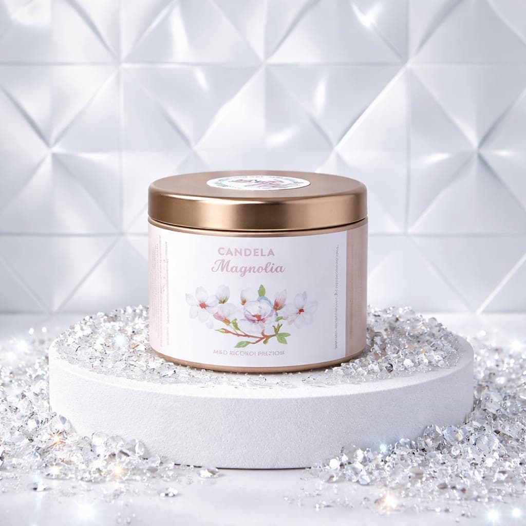 Candela in latta 80 g - Magnolia, fotografia 1