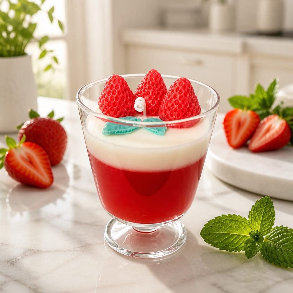 Candela in calice - Essenza fragola e panna, fotografia 1