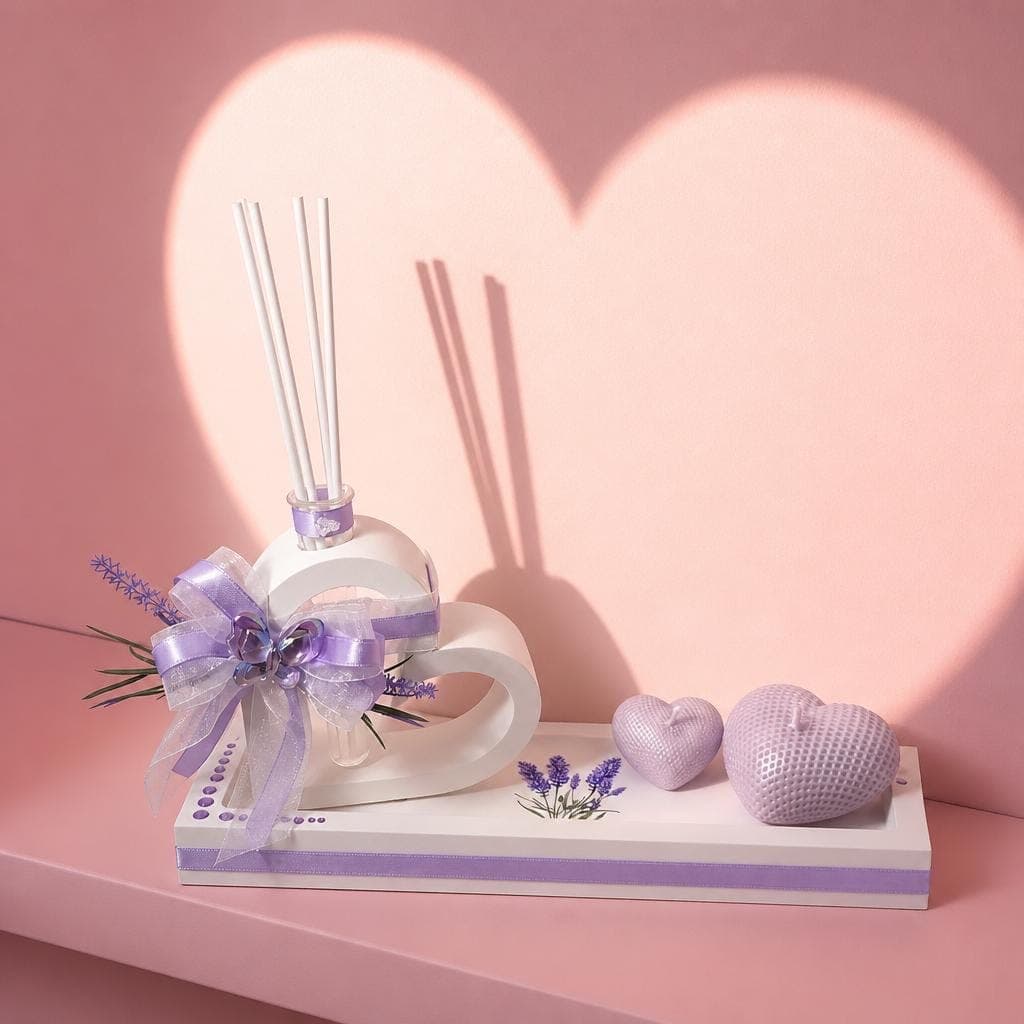 Set profumatore per ambiente con due candele a cuore, fotografia 1
