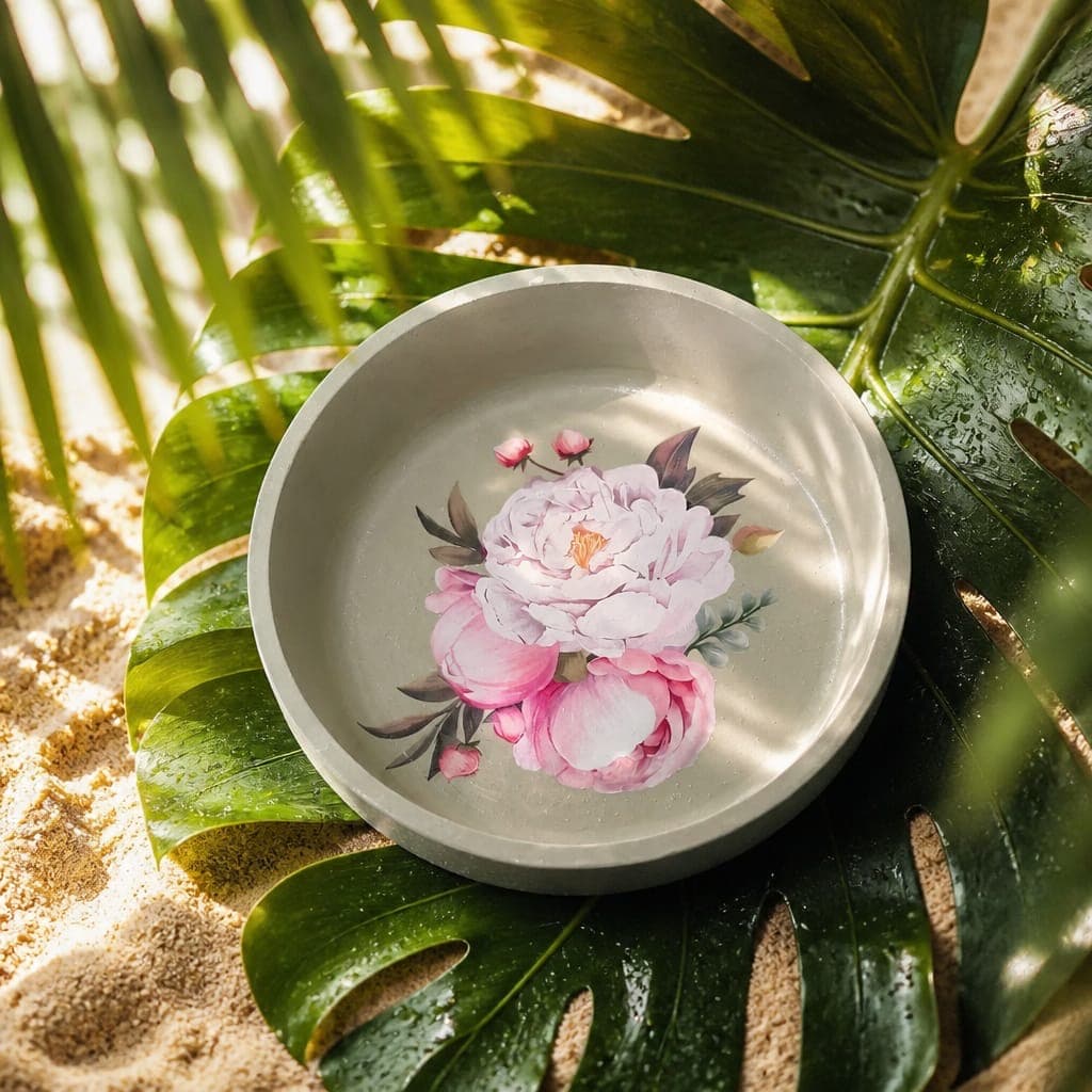 Ciotola in gesso con decorazione floreale applicata, fotografia 1