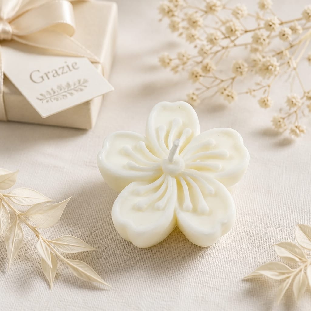 Candela fiore di ciliegio con confezione regalo, fotografia 1
