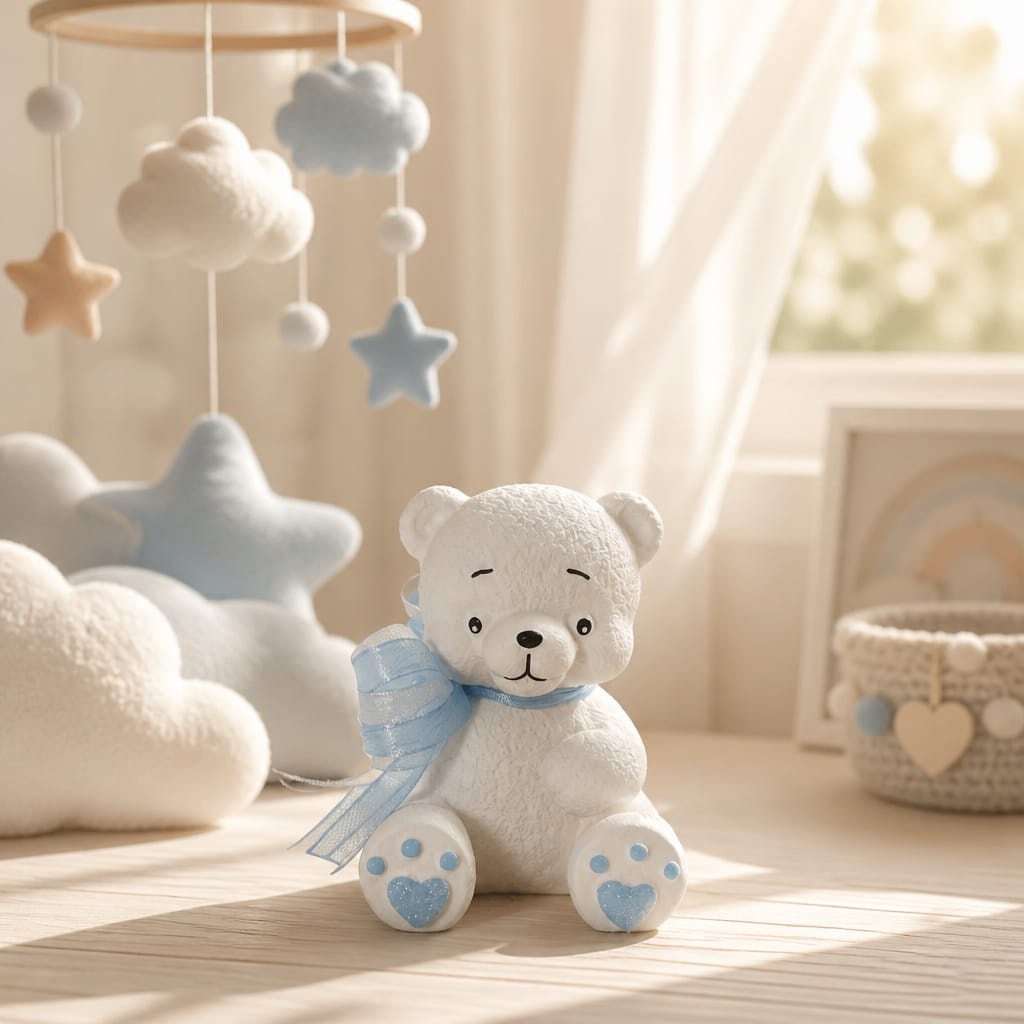 Orso Teo in gesso con decorazione e confezione regalo, fotografia 1