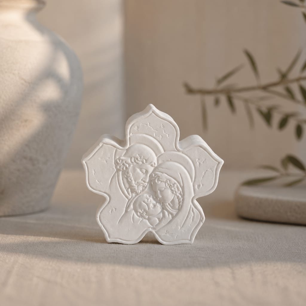 Gesso Sacra Famiglia a fiore con confezione regalo, fotografia 1