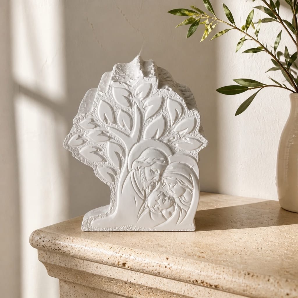 Gesso Sacra Famiglia albero con confezione regalo, fotografia 1