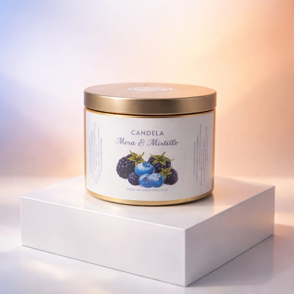 Candela in latta 150 g - Mora e mirtilli, fotografia 1