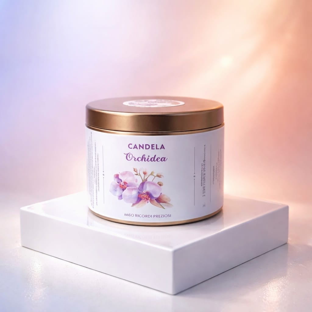Candela in latta 80 g - Orchidea, fotografia 1