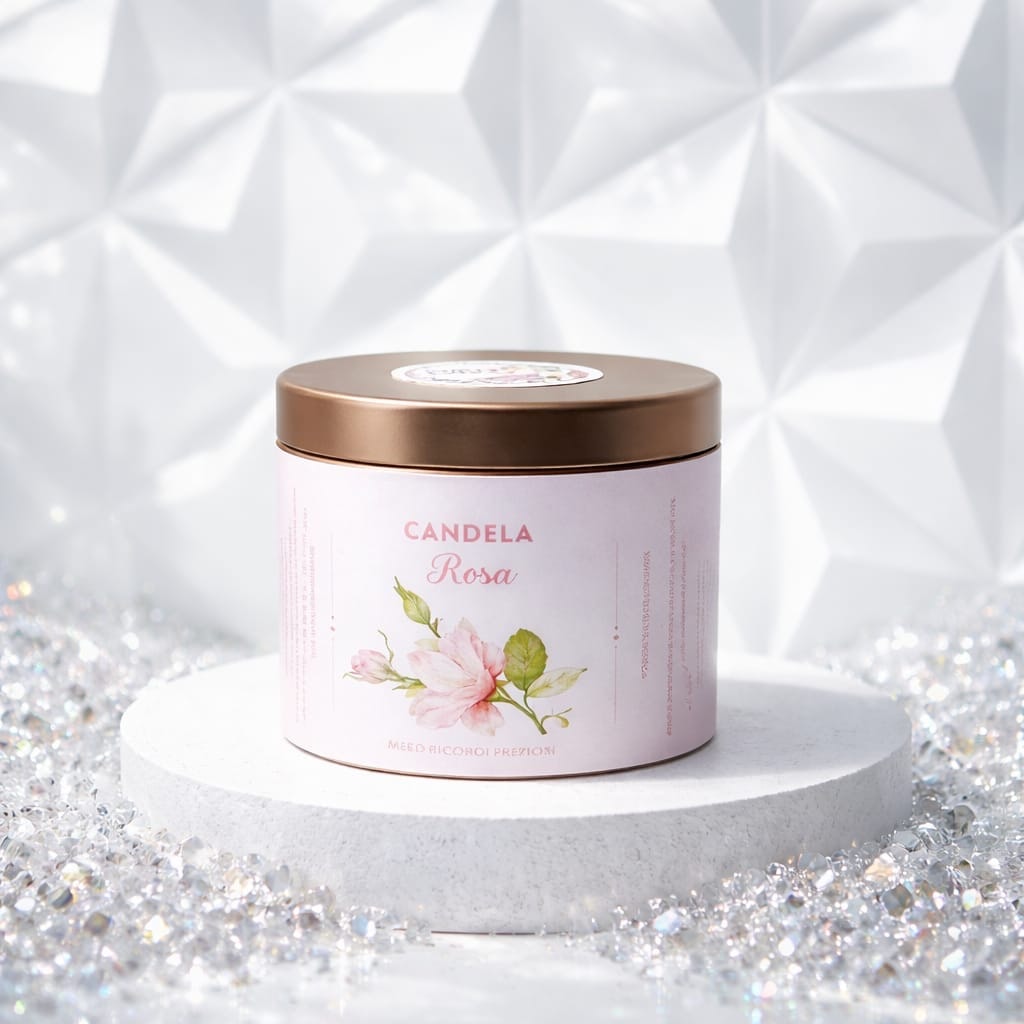 Candela in latta 80 g - Rosa, fotografia 1
