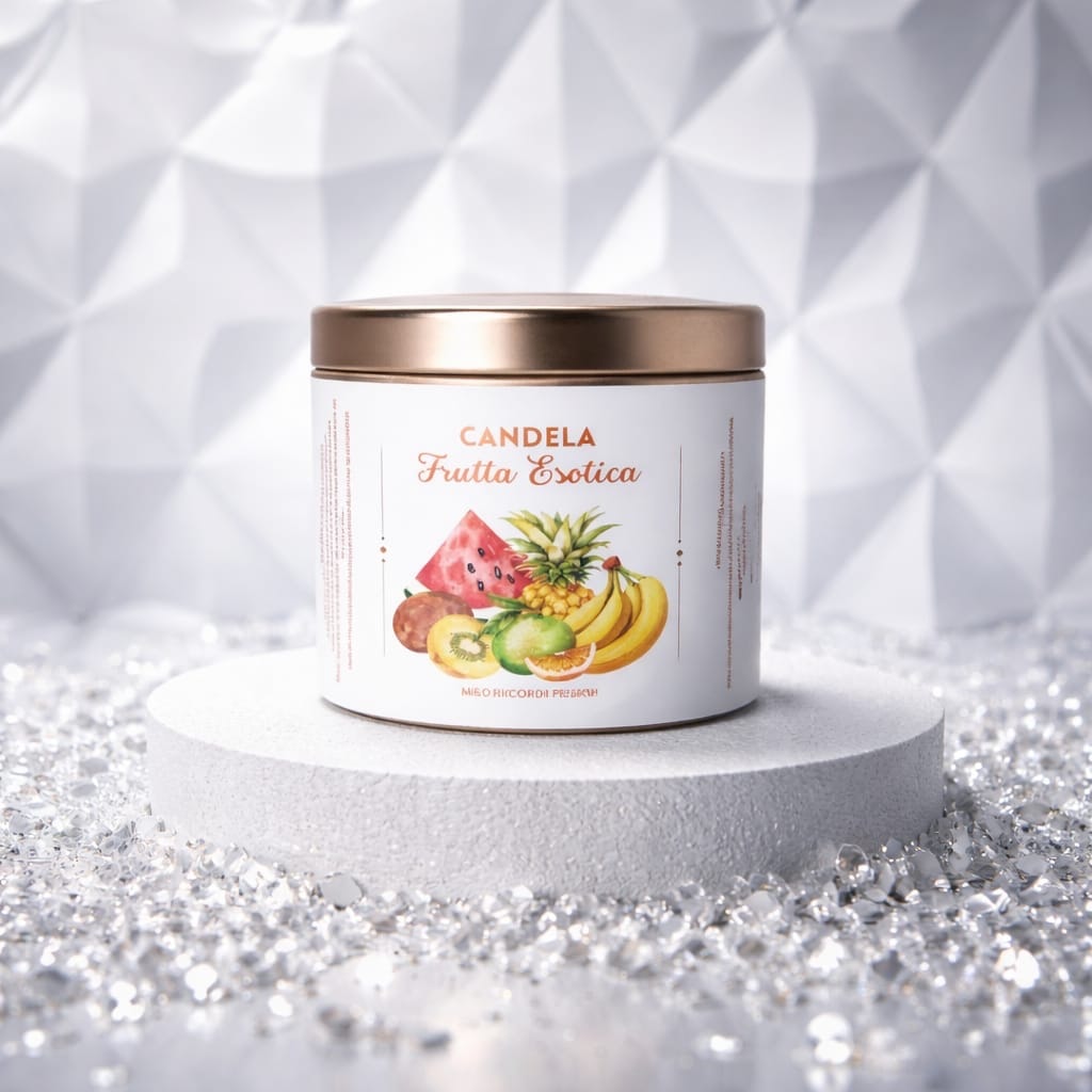 Candela in latta 80 g - Frutta esotica, fotografia 1