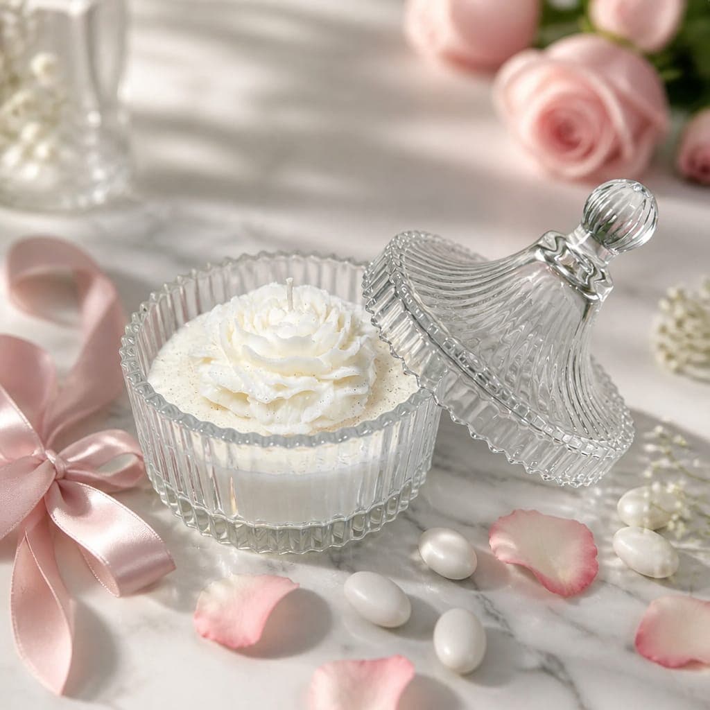 Tiara media a righe con colata di cera e fiore, fotografia 1
