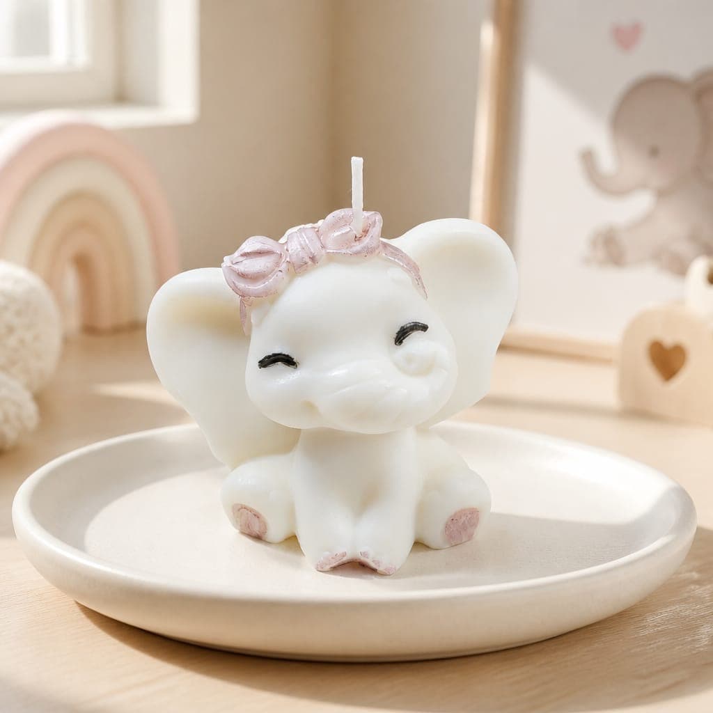 Candela elefantina con decorazione e confezione regalo, fotografia 1