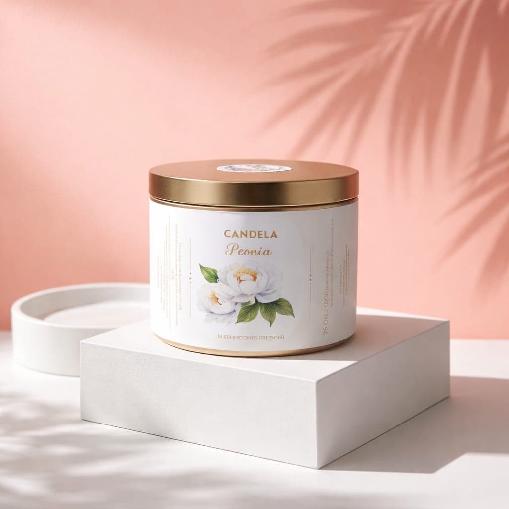 Candela in latta 150 g - Peonia, fotografia 1